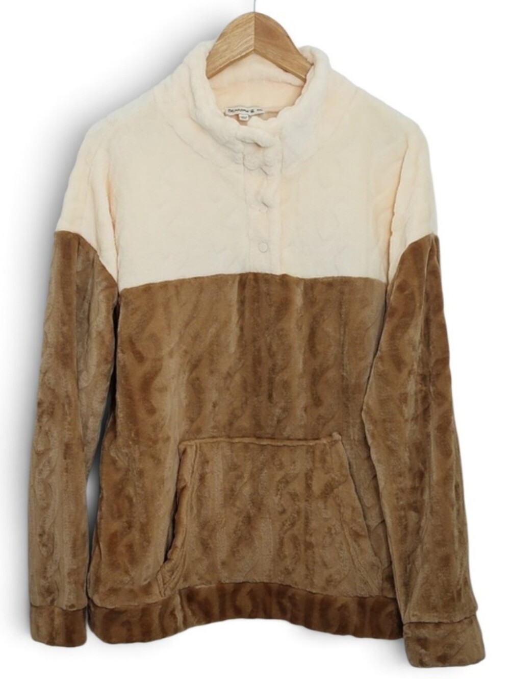 BearPaw Women's Size XXL Two Tone Teddy Pullover Jacket Cream Brown Fuzzy Soft